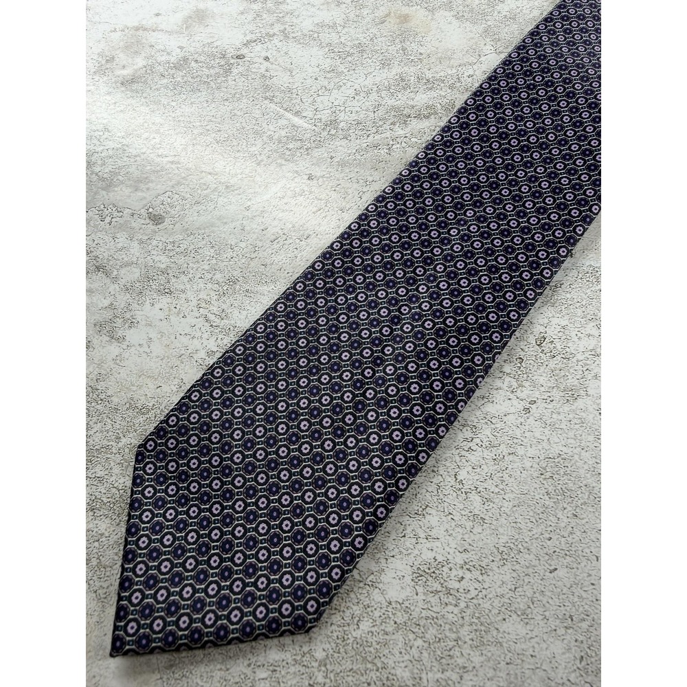 Pierre Cardin Tie Mens One Size Purple Polyester Pointed Geometric Jacquard